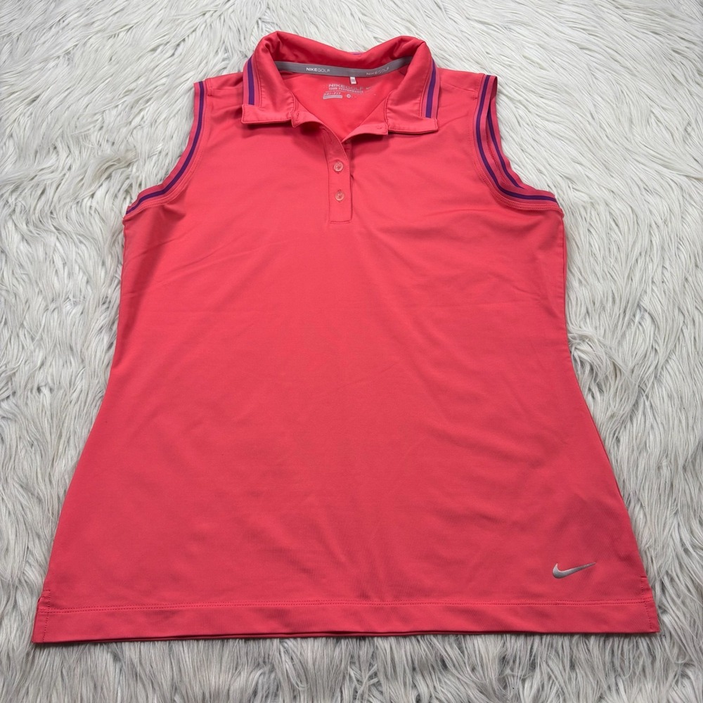 Nike Women's M Pink Purple Key Sleeveless Polo Golf Tennis Preppy 586855